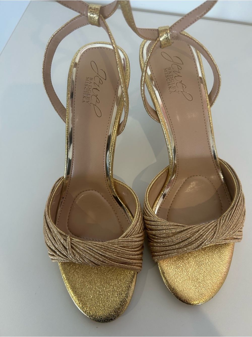 NIB Gold Metallic Strappy Heels Sandals Wedding Party Jewel Badgley 7.5 - Picture 4 of 11
